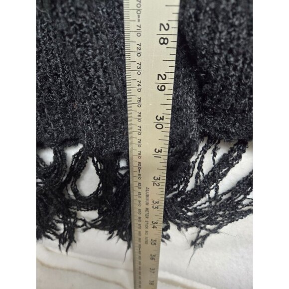 Aiami Colorblock Hooded Knit Open Cardigan w/ Fringe Hem Grey, Burgundy, Black S - Picture 7 of 8